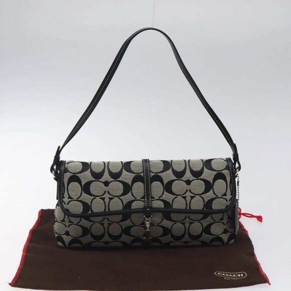 Coach Signature Hand Bag Canvas Gray Black Auth - Picture 11 of 16